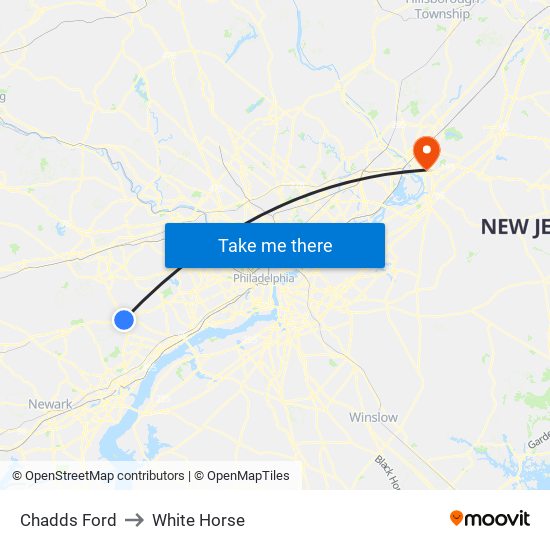 Chadds Ford to White Horse map