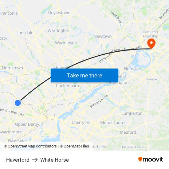 Haverford to White Horse map
