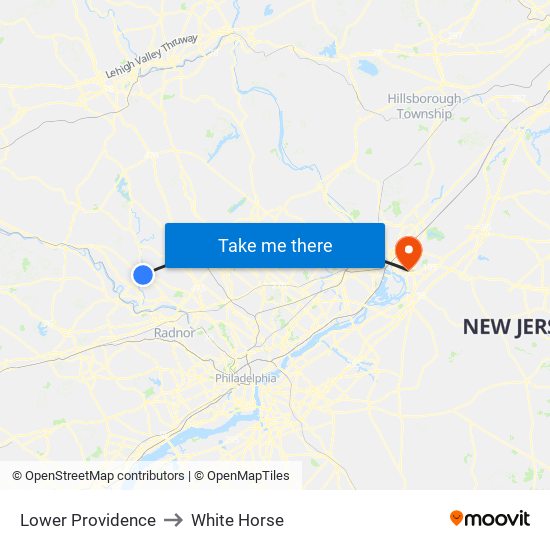 Lower Providence to White Horse map