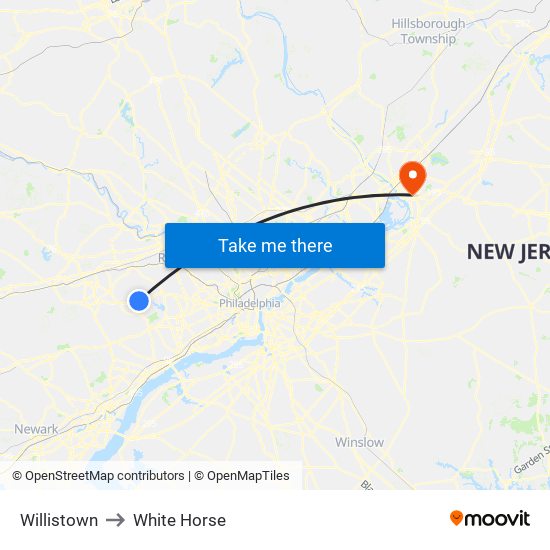 Willistown to White Horse map
