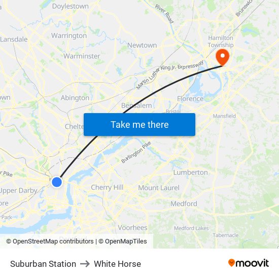 Suburban Station to White Horse map