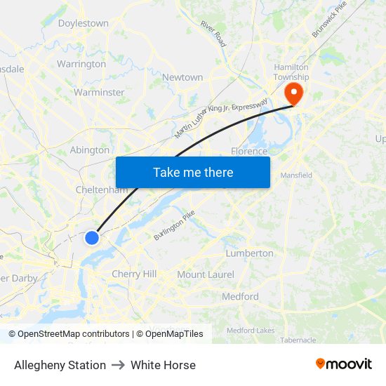 Allegheny Station to White Horse map