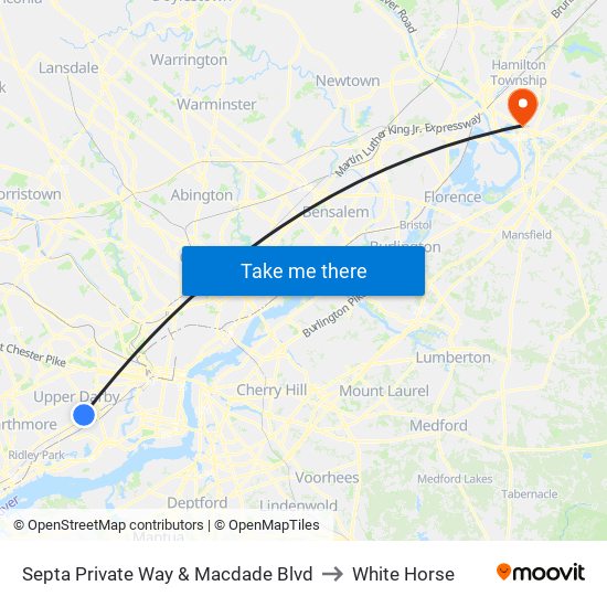 Septa Private Way & Macdade Blvd to White Horse map