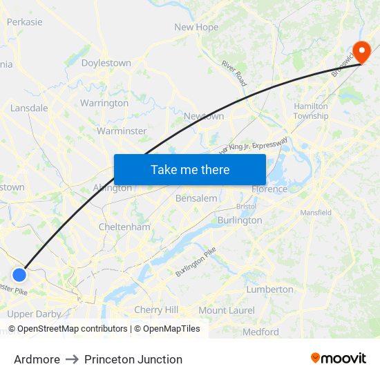 Ardmore to Princeton Junction map