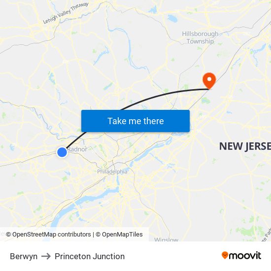 Berwyn to Princeton Junction map