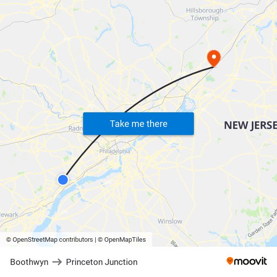 Boothwyn to Princeton Junction map