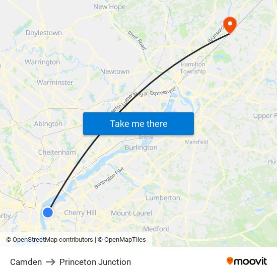 Camden to Princeton Junction map