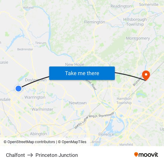 Chalfont to Princeton Junction map