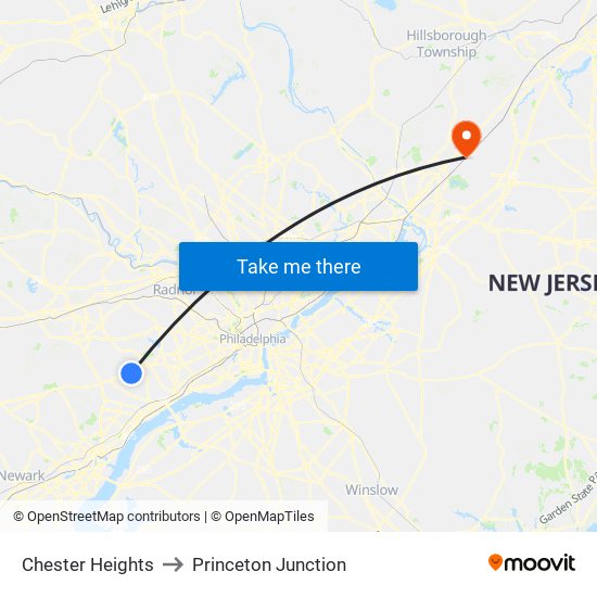 Chester Heights to Princeton Junction map