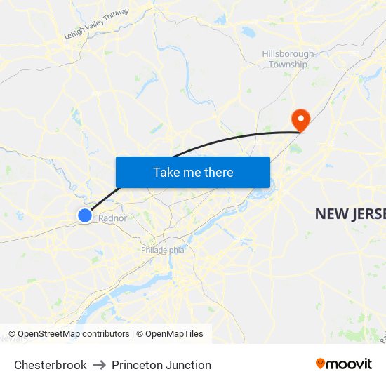 Chesterbrook to Princeton Junction map