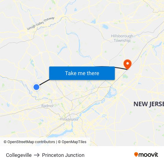 Collegeville to Princeton Junction map