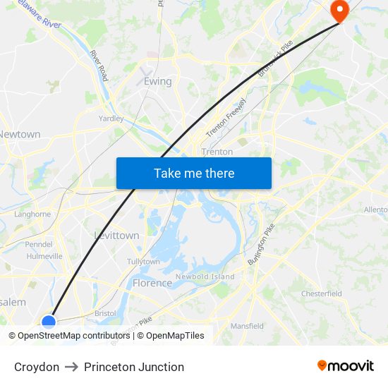 Croydon to Princeton Junction map