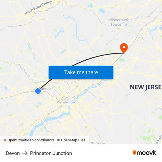 Devon to Princeton Junction map