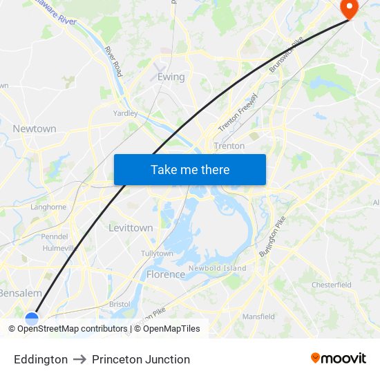 Eddington to Princeton Junction map