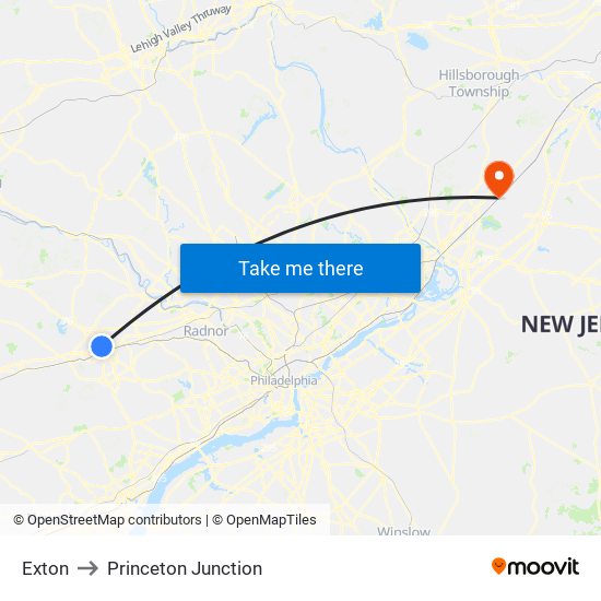 Exton to Princeton Junction map