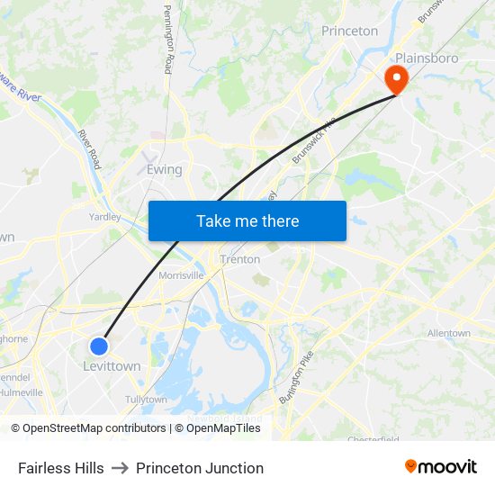 Fairless Hills to Princeton Junction map