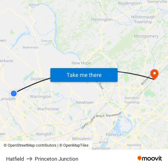 Hatfield to Princeton Junction map