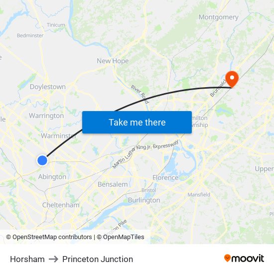 Horsham to Princeton Junction map