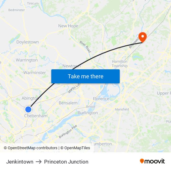 Jenkintown to Princeton Junction map