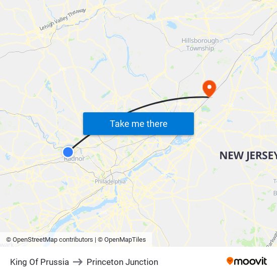 King Of Prussia to Princeton Junction map
