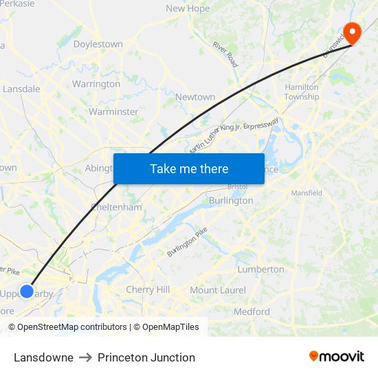 Lansdowne to Princeton Junction map