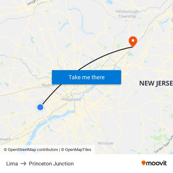 Lima to Princeton Junction map