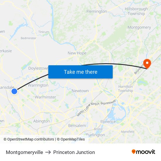 Montgomeryville to Princeton Junction map
