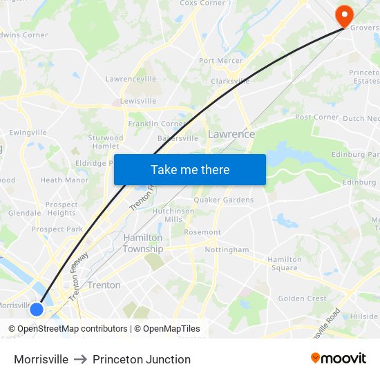 Morrisville to Princeton Junction map