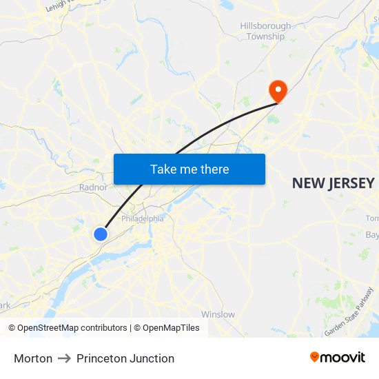 Morton to Princeton Junction map