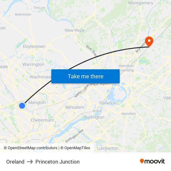 Oreland to Princeton Junction map