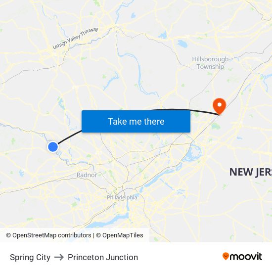 Spring City to Princeton Junction map