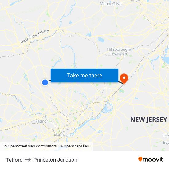 Telford to Princeton Junction map