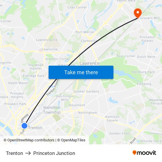 Trenton to Princeton Junction map