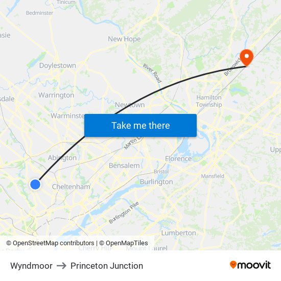 Wyndmoor to Princeton Junction map