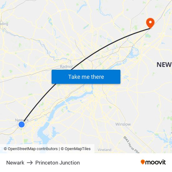 Newark to Princeton Junction map