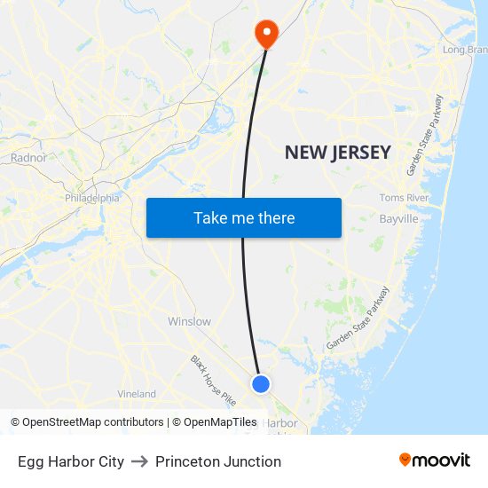 Egg Harbor City to Princeton Junction map