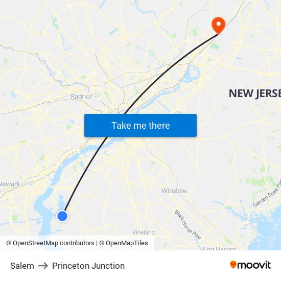 Salem to Princeton Junction map