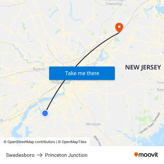 Swedesboro to Princeton Junction map