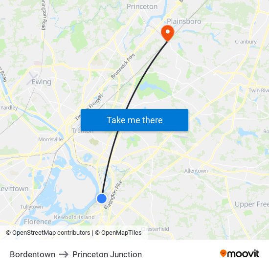 Bordentown to Princeton Junction map