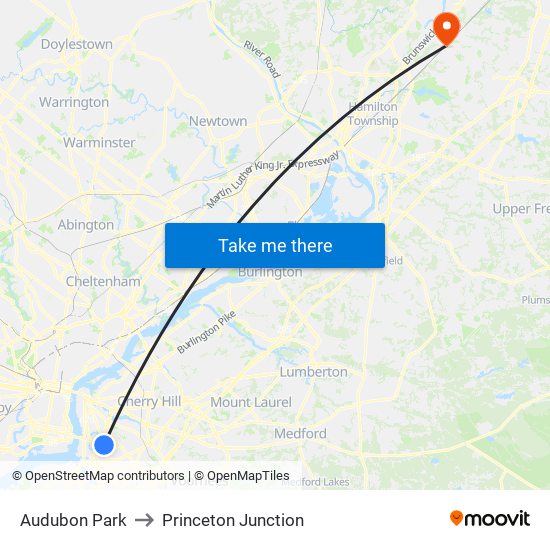 Audubon Park to Princeton Junction map