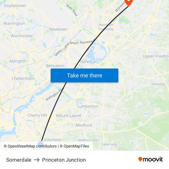 Somerdale to Princeton Junction map