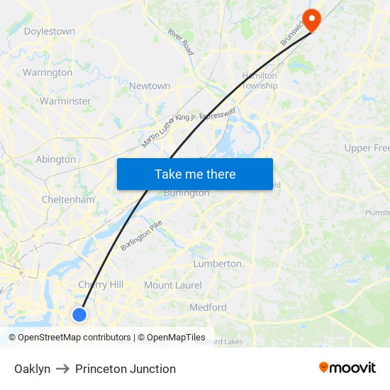 Oaklyn to Princeton Junction map