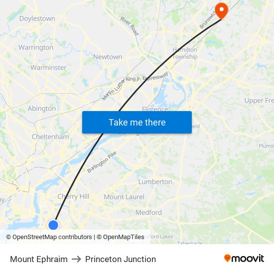 Mount Ephraim to Princeton Junction map