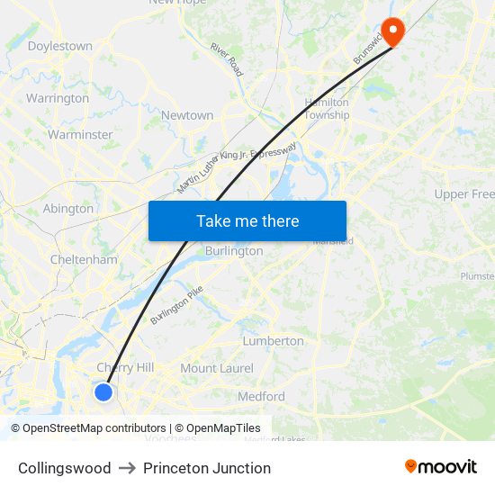 Collingswood to Princeton Junction map