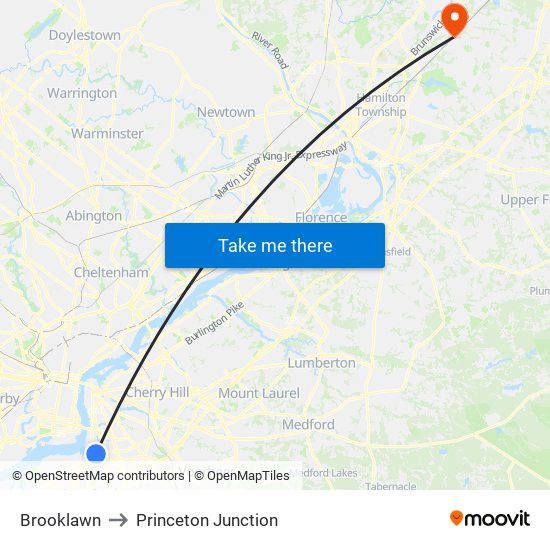 Brooklawn to Princeton Junction map