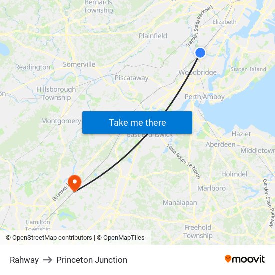 Rahway to Princeton Junction map