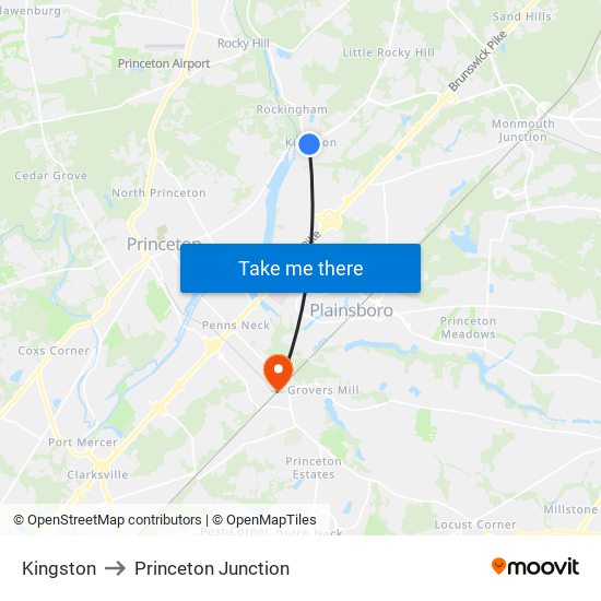 Kingston to Princeton Junction map