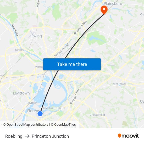 Roebling to Princeton Junction map