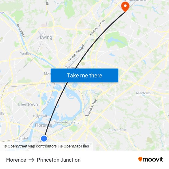 Florence to Princeton Junction map