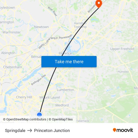 Springdale to Princeton Junction map